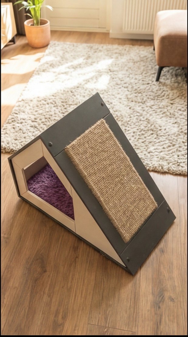 Modern Üçgen Kedi Evi ve Tırmalama Tahtası - Görsel 3