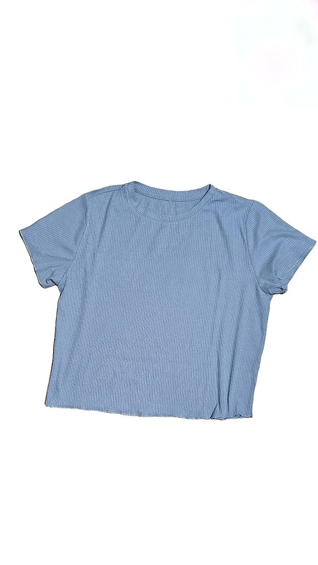 Mavi Kısa Kollu Kadın Tişört - Görsel 2