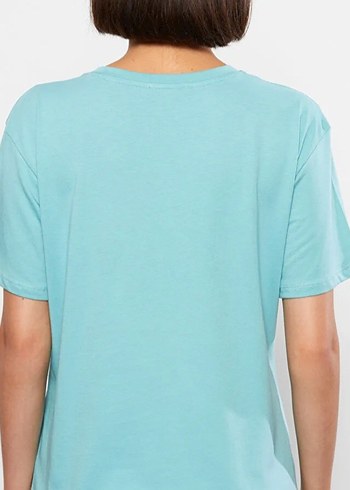 Mavi Pamuklu Baskılı Salaş Tişört - Görsel 3