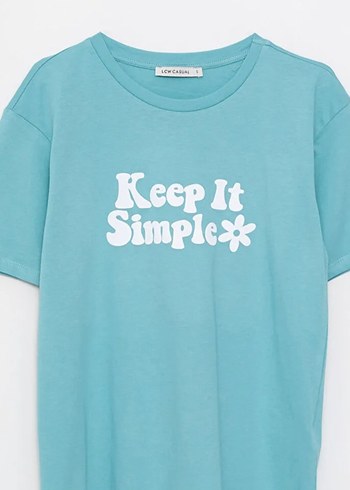 Mavi Pamuklu Baskılı Salaş Tişört - Görsel 2