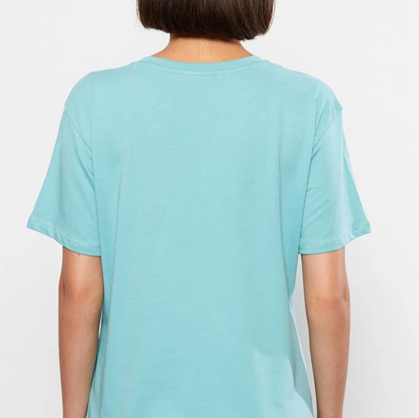 Mavi Pamuklu Baskılı Salaş Tişört - Görsel 3