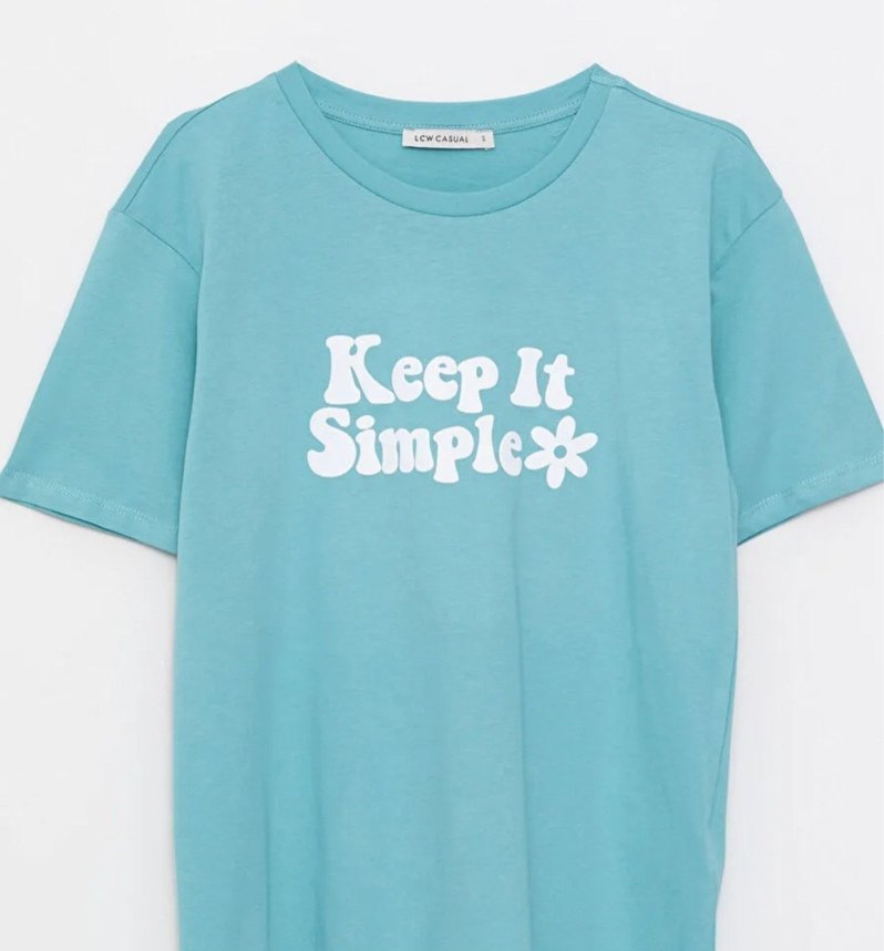 Mavi Pamuklu Baskılı Salaş Tişört - Görsel 2