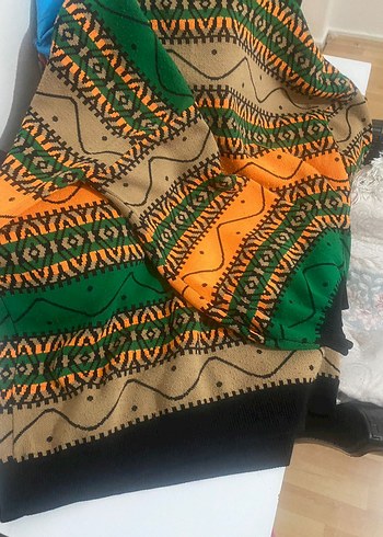 Bohem Tarz Örgü Desenli Kadın Kazak - Görsel 3