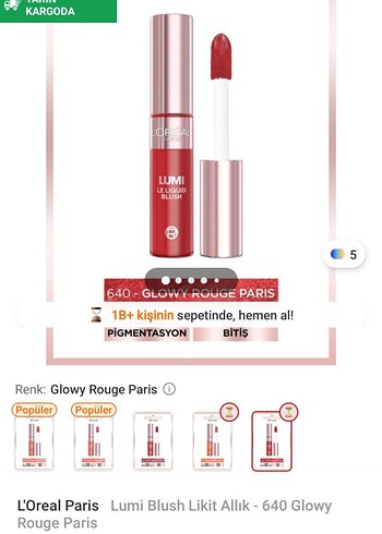 L'Oréal Paris Kırmızı Parlak Likit allık - Görsel 7