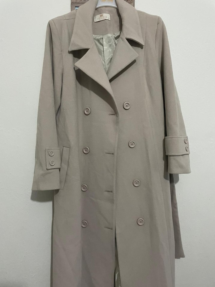 Bej Uzun Kadın kaşe kaban - Görsel 2