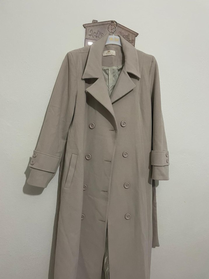 Bej Uzun Kadın kaşe kaban - Görsel 5