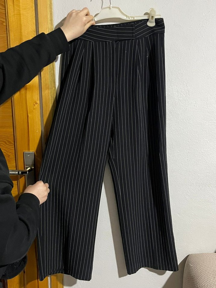 Düğmeli Siyah Çizgili Kadın Blazer Ceket - Görsel 2