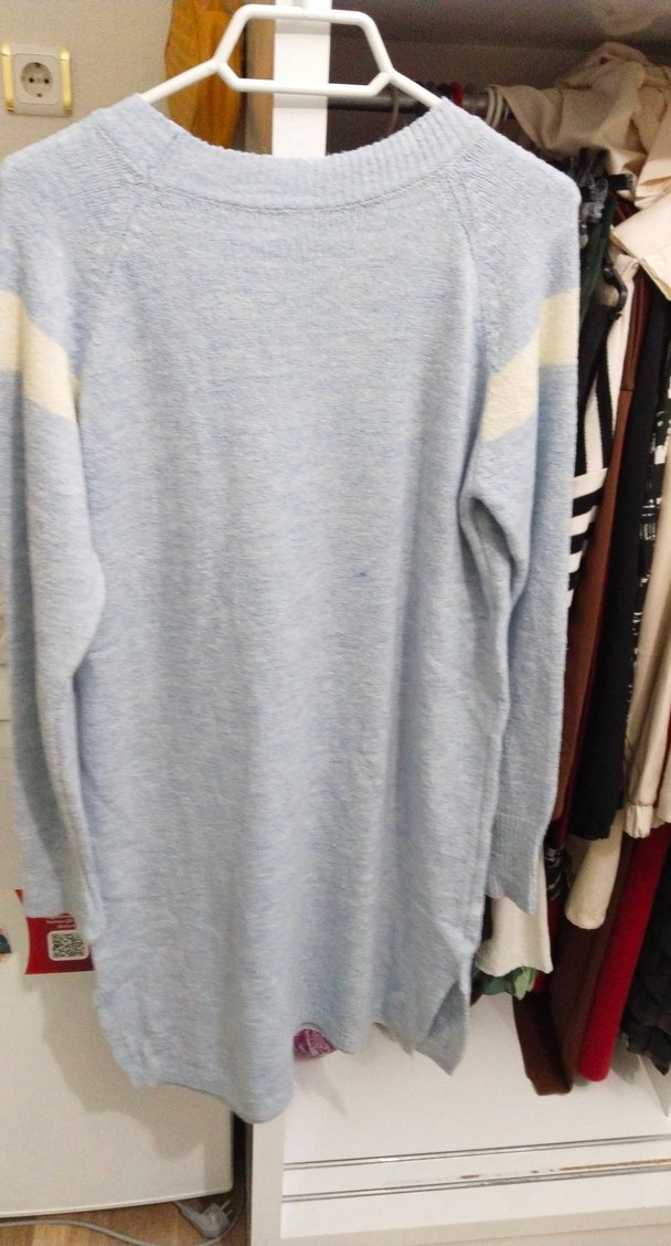 Mavi V Yaka Triko Kadın Kazak tunik - Görsel 2