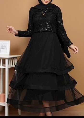 Uzun Kollu Siyah İşlemeli Gotik Elbise