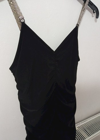 askıları taşlı elbise - Görsel 3