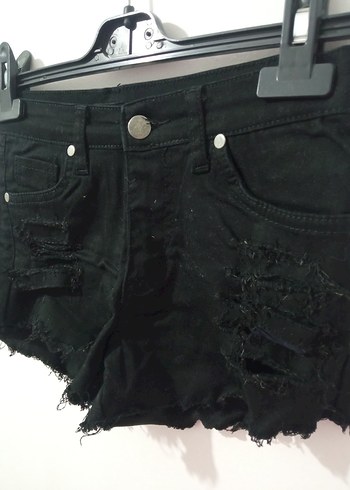 Siyah Mini Rock Punk Denim Şort - Görsel 2