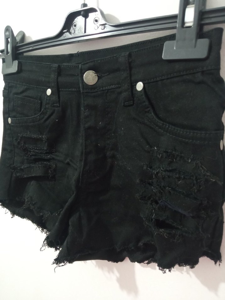 Siyah Mini Rock Punk Denim Şort - Görsel 2