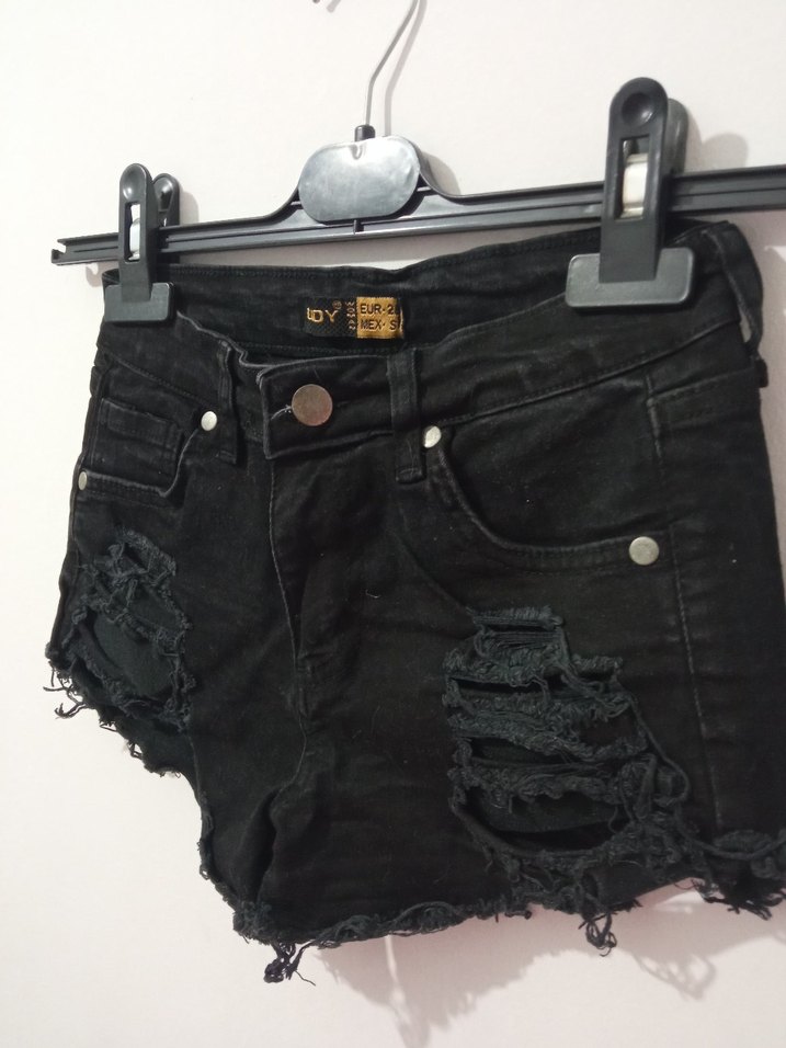 Siyah Dar Kesim Mini Kot Şort - Görsel 2