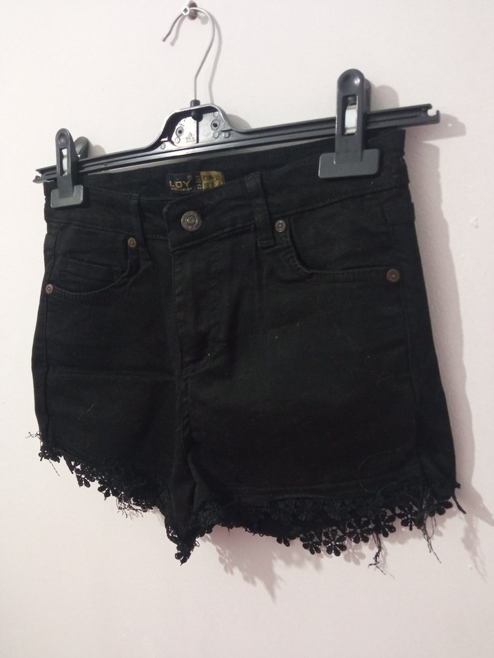 Siyah Dantelli Mini Kot Şort - Görsel 2