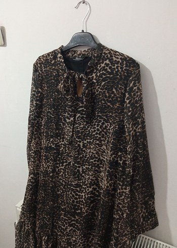 Bohem Tarz Kahverengi Leopar Desenli Uzun Kollu Elbise - Görsel 2