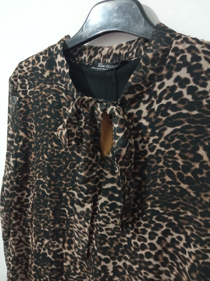 Bohem Tarz Kahverengi Leopar Desenli Uzun Kollu Elbise - Görsel 4