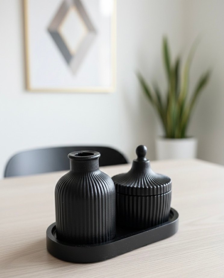 Siyah Seramik Mumluk ve Kutusu Seti - Görsel 2