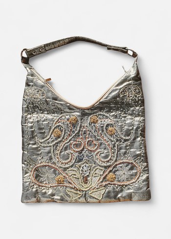 Gold Boncuk İşlemeli Kumaş Çanta | Kullanılmamış - Görsel 4