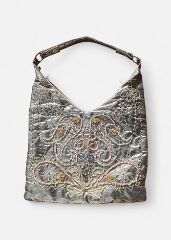 Gold Boncuk İşlemeli Kumaş Çanta | Kullanılmamış - Görsel 3