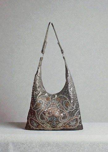 Gold Boncuk İşlemeli Kumaş Çanta | Kullanılmamış - Görsel 2