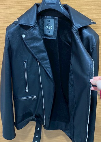 Sıfır ürün Siyah Erkek Biker Deri Ceket - Görsel 4