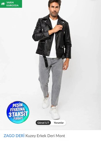 Sıfır ürün Siyah Erkek Biker Deri Ceket - Görsel 6