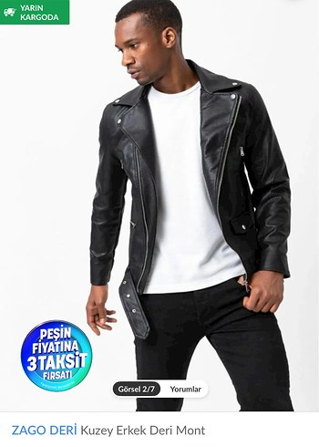 Sıfır ürün Siyah Erkek Biker Deri Ceket - Görsel 5