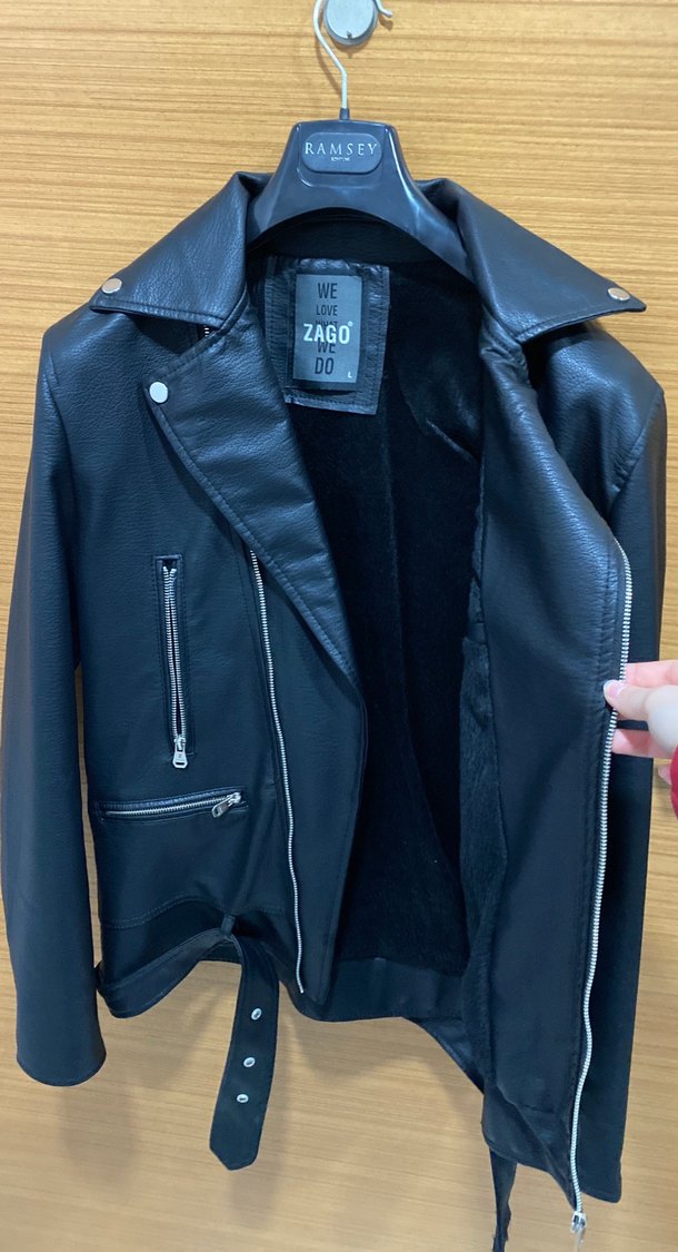 Sıfır ürün Siyah Erkek Biker Deri Ceket - Görsel 4