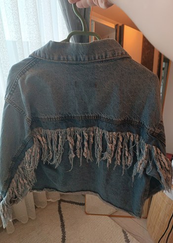 Gri Bağlama Desenli Denim Ceket - Görsel 2