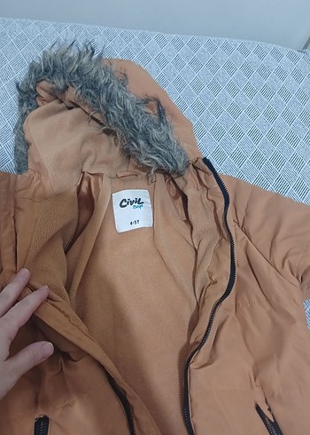 Kürklü Kapüşonlu Kahverengi Kız Çocuk Mont - Görsel 2