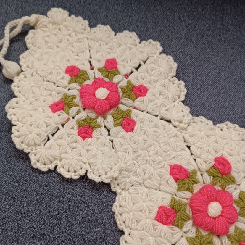 Çiçekli el örgüsü banyo lifi ikili takım lif - Görsel 5