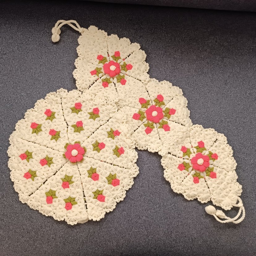 Çiçekli el örgüsü banyo lifi ikili takım lif - Görsel 2