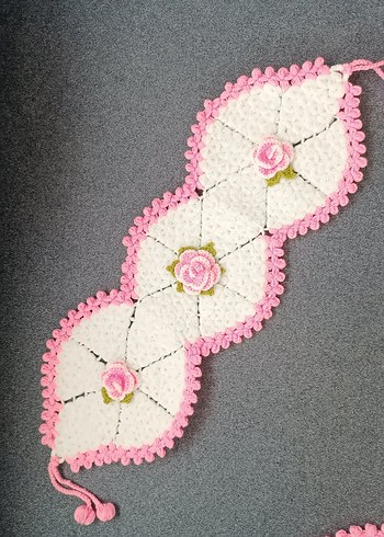 Pembe Çiçekli banyo lifi el örgüsü çeyizlik lif - Görsel 3
