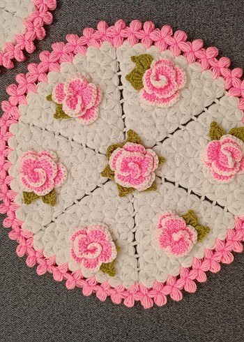 Pembe Çiçekli banyo lifi el örgüsü çeyizlik lif - Görsel 2