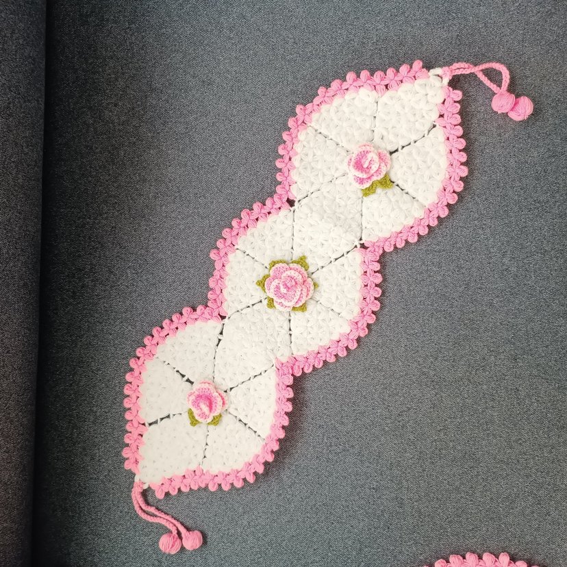 Pembe Çiçekli banyo lifi el örgüsü çeyizlik lif - Görsel 3