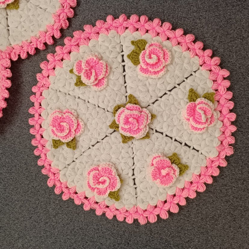 Pembe Çiçekli banyo lifi el örgüsü çeyizlik lif - Görsel 2