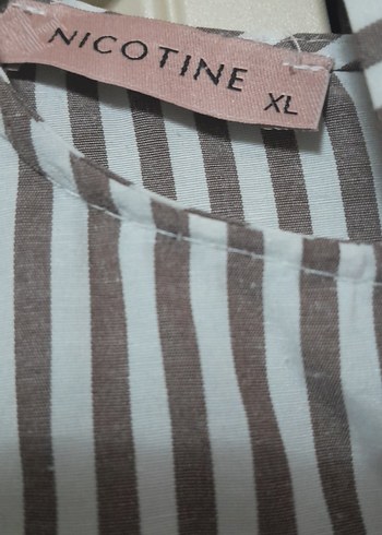 Kahve Çizgili Midi Uzun Kollu Keten Gömlek - Görsel 2