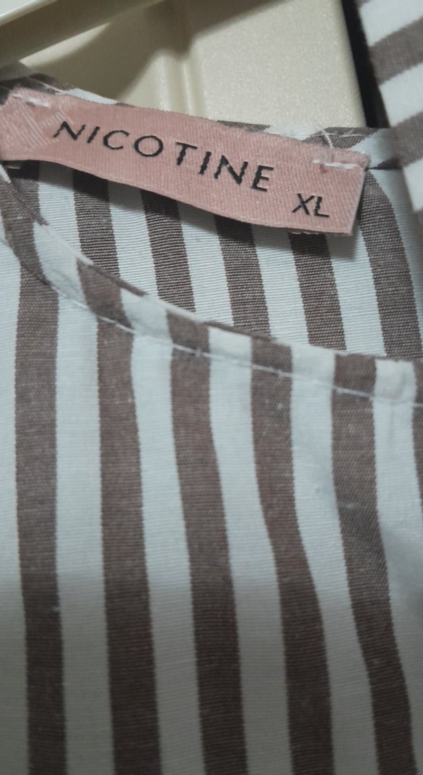 Kahve Çizgili Midi Uzun Kollu Keten Gömlek - Görsel 2