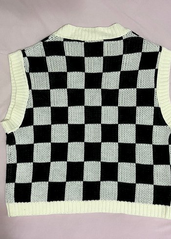 Ekose Desenli V Yaka Süveter - Görsel 2