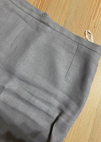 Düğmeli Gri Keten Kadın Takım Elbise - Görsel 5