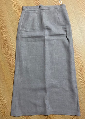 Düğmeli Gri Keten Kadın Takım Elbise - Görsel 3