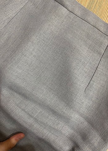 Düğmeli Gri Keten Kadın Takım Elbise - Görsel 8