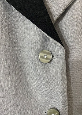 Düğmeli Gri Keten Kadın Takım Elbise - Görsel 6