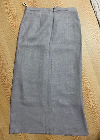 Düğmeli Gri Keten Kadın Takım Elbise - Görsel 4