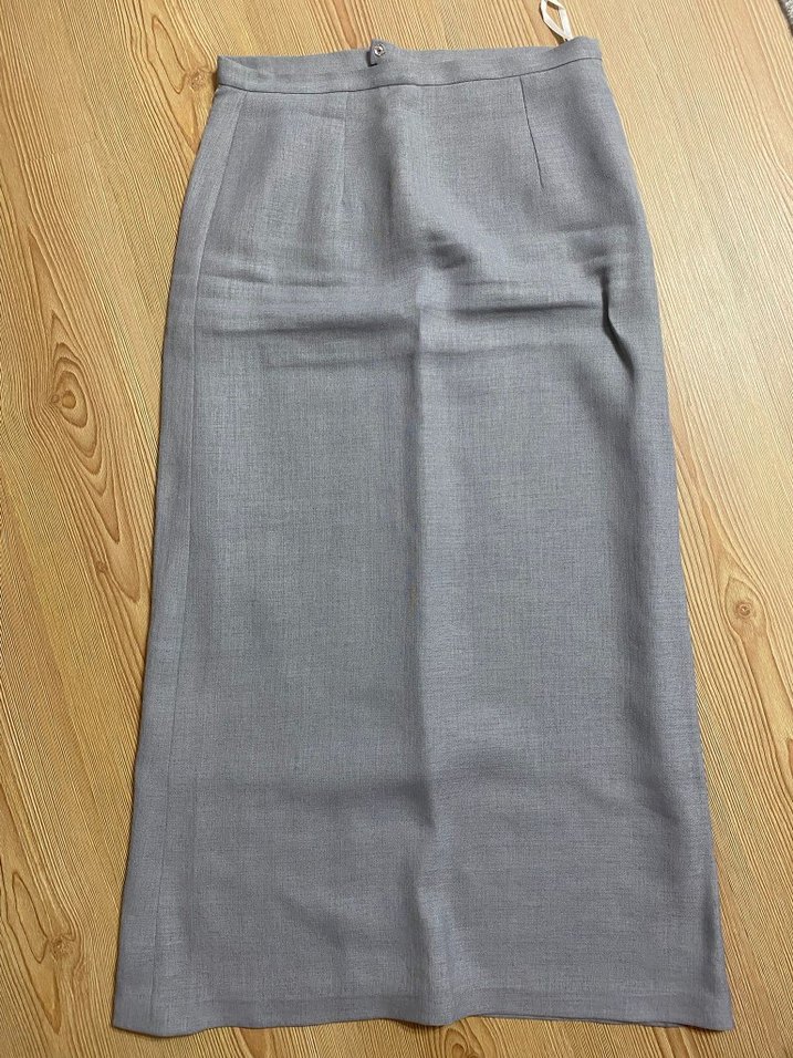 Düğmeli Gri Keten Kadın Takım Elbise - Görsel 3