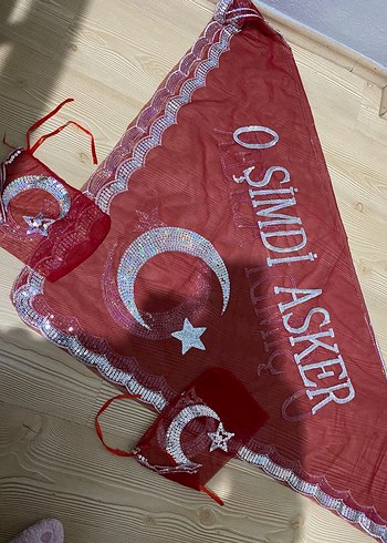 Kırmızı Payetli Kadın Şal Asker şalı - Görsel 4