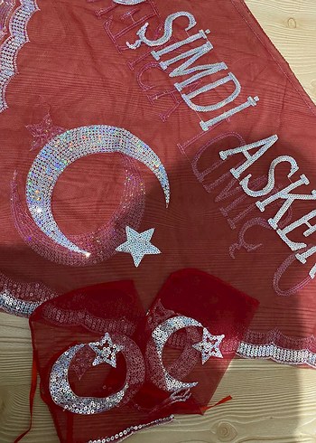 Kırmızı Payetli Kadın Şal Asker şalı - Görsel 2