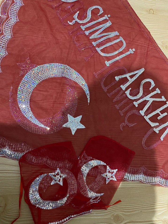 Kırmızı Payetli Kadın Şal Asker şalı - Görsel 2