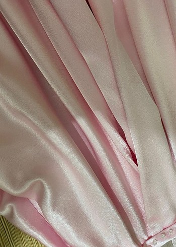 Pembe Drapeli Uzun Straplez Kadın Abiye - Görsel 5