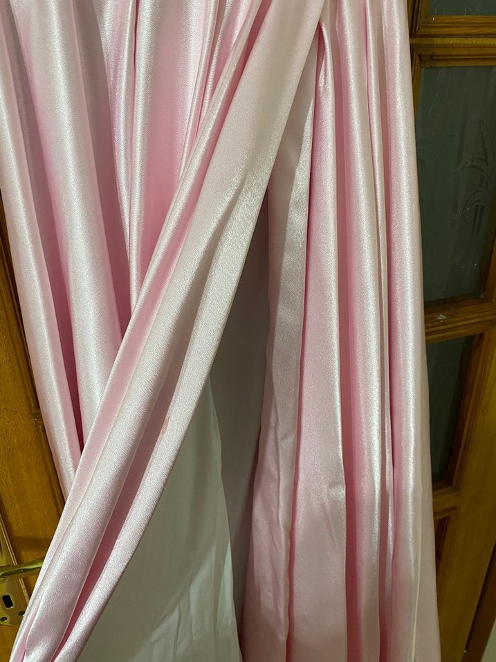 Pembe Drapeli Uzun Straplez Kadın Abiye - Görsel 4